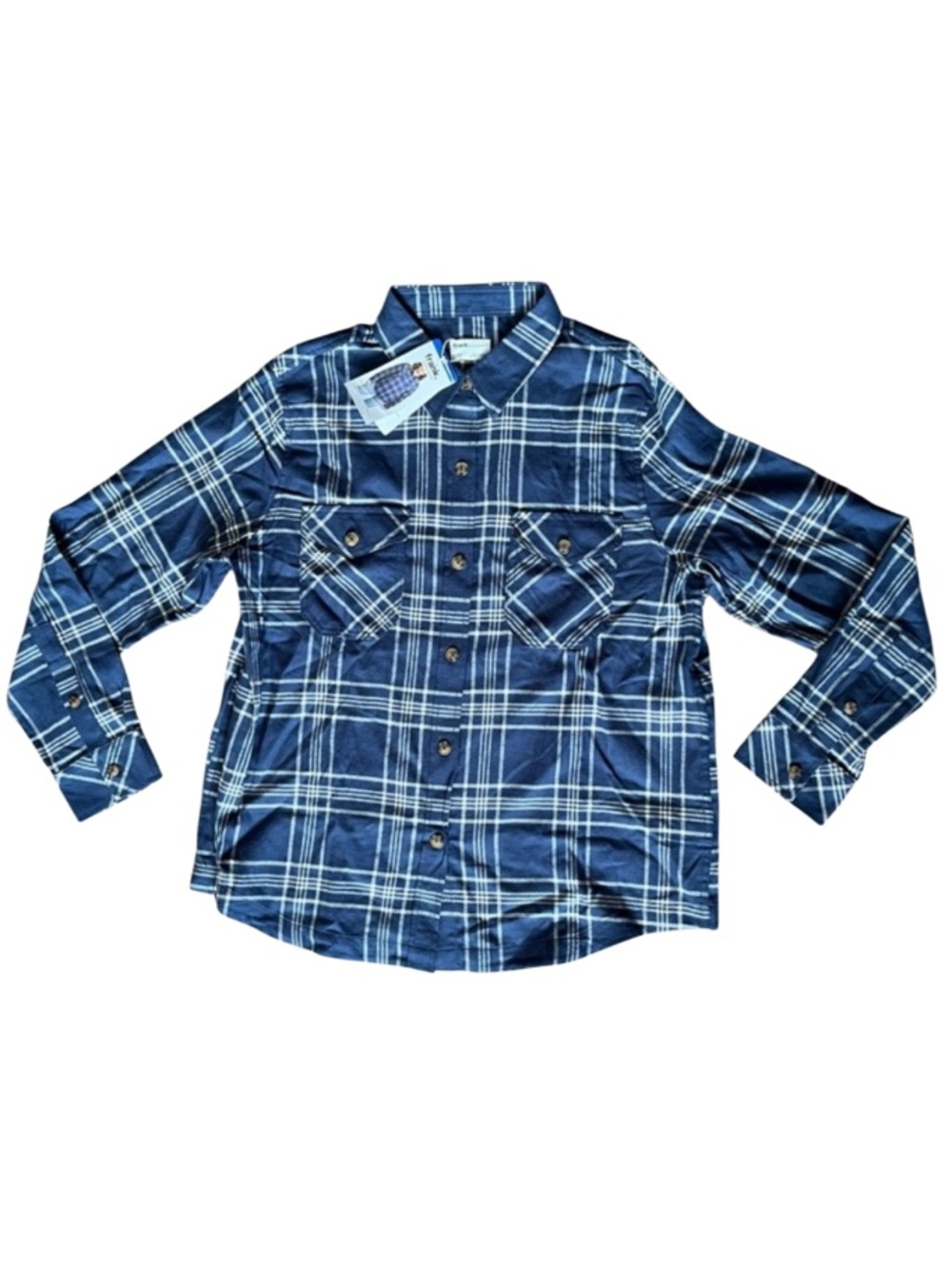 NWT frank. by Frank And Oak Long Sleeve Plaid Shirt Organic Blue Size Large